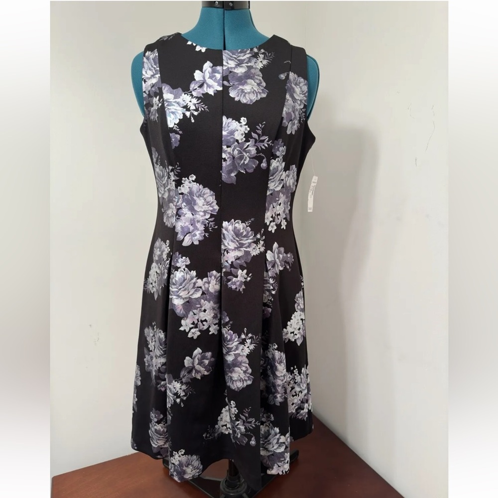 SD Collection Petite Black Floral Short Sleeve Stretch Casual Dress Size 10P